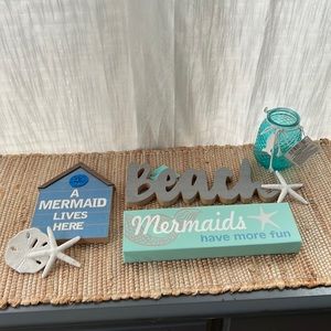 Beach home decor sign set candle starfish sand-dollar